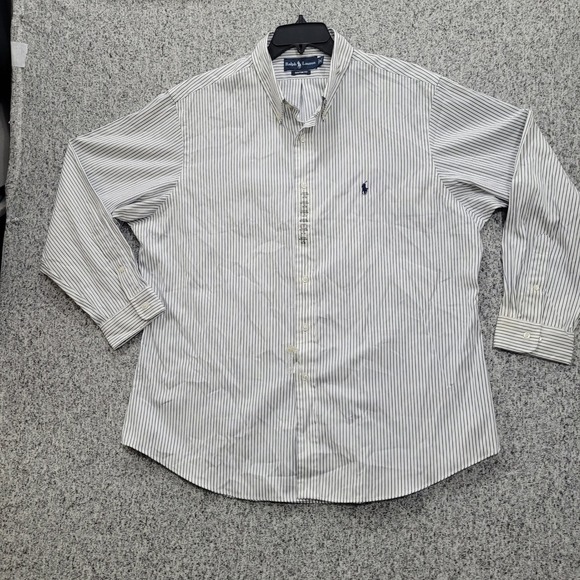 Ralph Lauren Custom Fit Striped Shirt Mens 18 34/35 Navy White Button Down - Picture 2 of 10